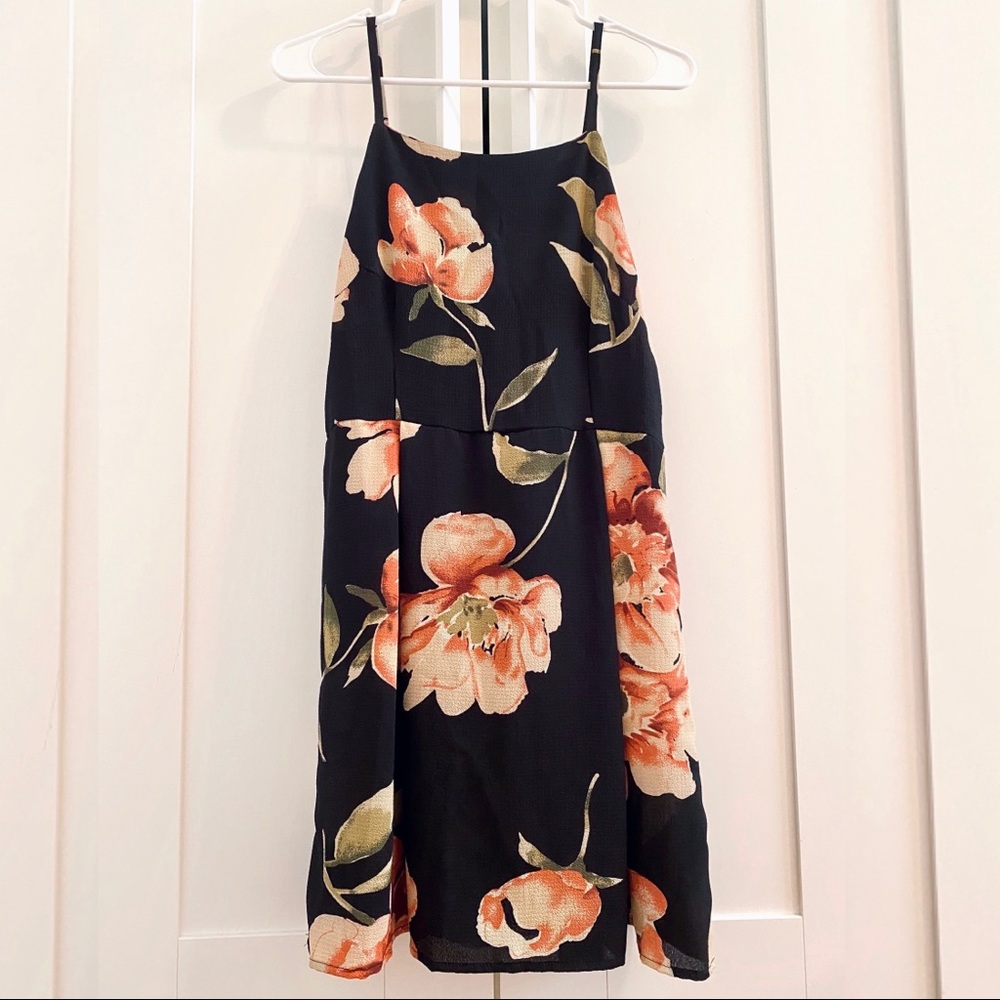 Black and Peach Floral Dress